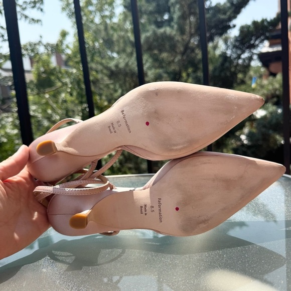 Reformation Wade Kitten Heel Sandals Slingback Bow Silk Pink 8.5 - Picture 11 of 16